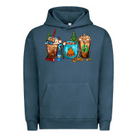 Pigment Midnight Navy Camping Coffee Cups Urban Hoodie - FaDigitalArtStudio