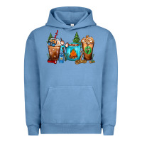 Pigment Pebble Blue Camping Coffee Cups Urban Hoodie - FaDigitalArtStudio