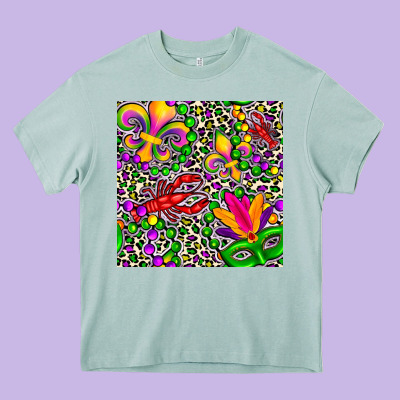 Mardi Gras Crawfish Leopard  Seamless Pattern Heavy Core Tee Designed By Fadigitalartstudio