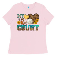 Bubblegum Pink my heart is on that court Ladies Tee - HRA Design Shop