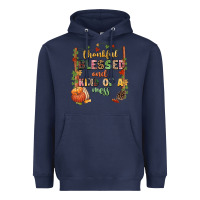Navy Thankful blessed and kind of a mess Heavyweight Hoodie - NancyCooperArtShop