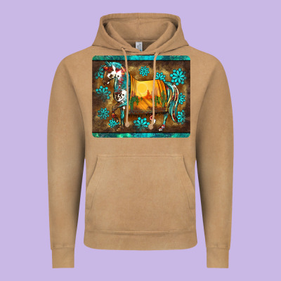 Western Horse Sunset Turquoise's Gemstones Mousepad Vintage Hoodie Designed By Barkaloodesign