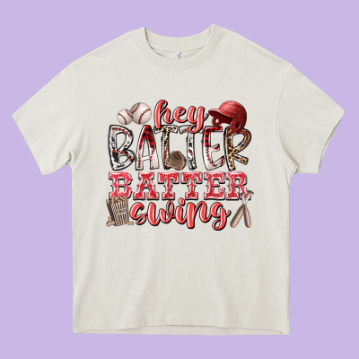 Hey Batter Batter Swing Heavy Core Tee Designed By Racoondesign