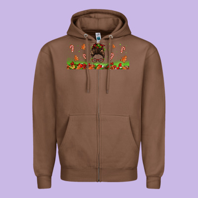 Christmas Mama Messy Bun Zipper Hoodie Designed By Jasminsmagicworld