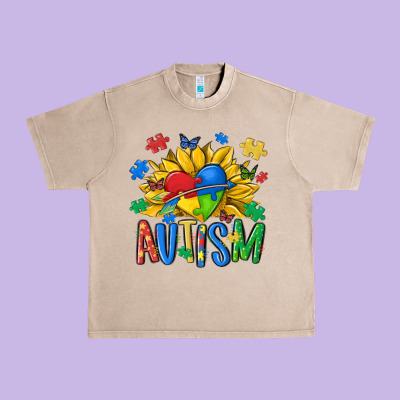 Austism Sunflower Urban Heavy Tee Designed By Maliassmallbusiness