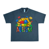 Midnight Navy austism sunflower Urban Heavy Tee - MaliasSmallBusiness