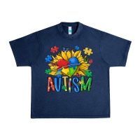 Navy austism sunflower Urban Heavy Tee - MaliasSmallBusiness