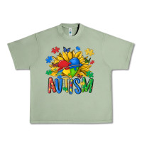 Oil Green austism sunflower Urban Heavy Tee - MaliasSmallBusiness