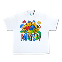 White austism sunflower Urban Heavy Tee - MaliasSmallBusiness