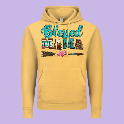 Blessed Mama Serape Cowhide Turquoise Vintage Hoodie Designed By Jasminsmagicworld