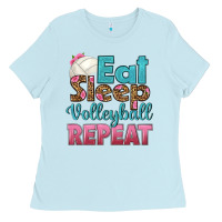 Baby Blue eat sleep volleyball repeat Ladies Tee - HRA Design Shop