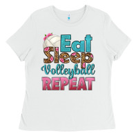 White eat sleep volleyball repeat Ladies Tee - HRA Design Shop