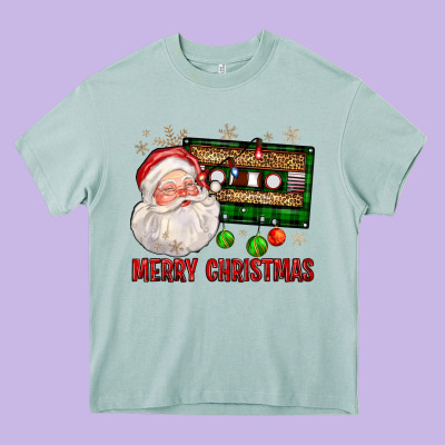 Merry Christmas Santa Cassette Heavy Core Tee Designed By Fadigitalartstudio