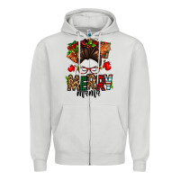 Christmas Merry Mama Messy Bun Zipper Hoodie | Teevron