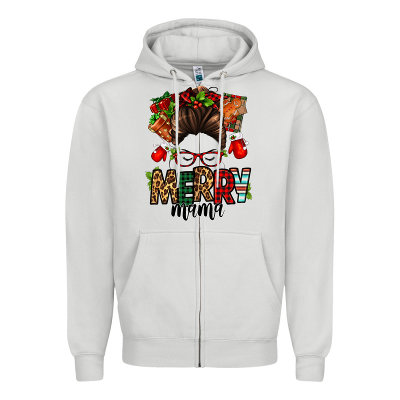 Christmas Merry Mama Messy Bun Zipper Hoodie by Jasminsmagicworld | Teevron