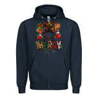 Navy Christmas merry mama messy bun Zipper Hoodie - Jasminsmagicworld
