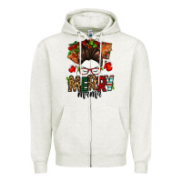 Oatmeal Heather Christmas merry mama messy bun Zipper Hoodie - Jasminsmagicworld