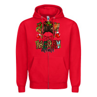 Red Christmas merry mama messy bun Zipper Hoodie - Jasminsmagicworld