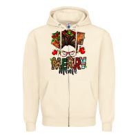 Sandshell Christmas merry mama messy bun Zipper Hoodie - Jasminsmagicworld