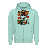 Seafoam Christmas merry mama messy bun Zipper Hoodie - Jasminsmagicworld