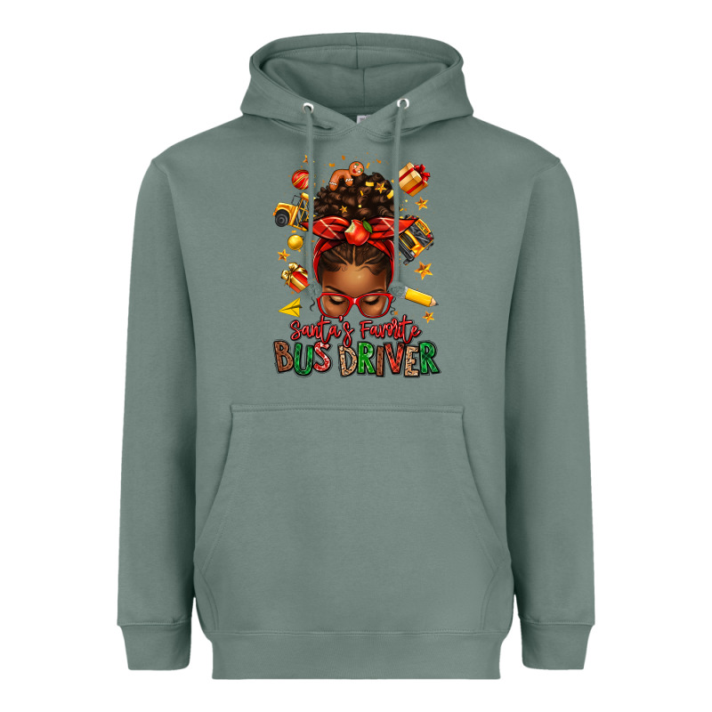 Santas Favorite School Bus Driver Afro Messy Bun Heavyweight Hoodie by texasbilliewilder | Teevron