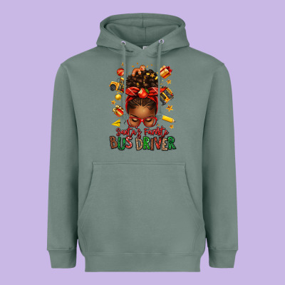 Santas Favorite School Bus Driver Afro Messy Bun Heavyweight Hoodie Designed By Texasbilliewilder
