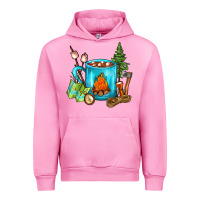 Fuchsia Pink Camping Coffee Urban Hoodie - FaDigitalArtStudio