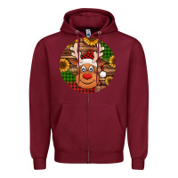Burgundy cute reindeer head Christmas Zipper Hoodie - Jasminsmagicworld