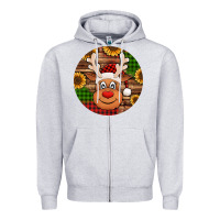 Heather Grey cute reindeer head Christmas Zipper Hoodie - Jasminsmagicworld