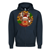 Navy cute reindeer head Christmas Zipper Hoodie - Jasminsmagicworld
