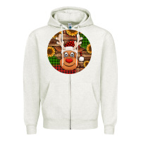 Oatmeal Heather cute reindeer head Christmas Zipper Hoodie - Jasminsmagicworld
