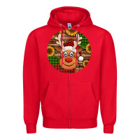 Red cute reindeer head Christmas Zipper Hoodie - Jasminsmagicworld