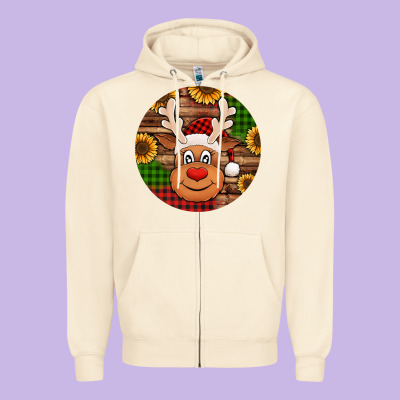 Cute Reindeer Head Christmas Zipper Hoodie Designed By Jasminsmagicworld