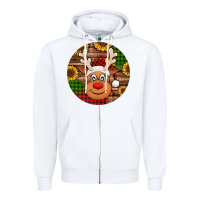 White cute reindeer head Christmas Zipper Hoodie - Jasminsmagicworld