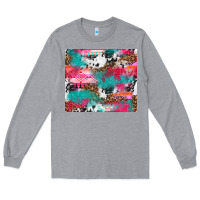 Heather Grey leopard cowhide pink turquoise glitter Long Sleeve Tee - NancyCooperArtShop