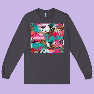 Leopard Cowhide Pink Turquoise Glitter Long Sleeve Tee Designed By Nancycooperartshop