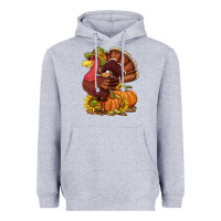 Heather Grey Thanksgiving turkey with pumpkin and sunflower Heavyweight Hoodie - NancyCooperArtShop