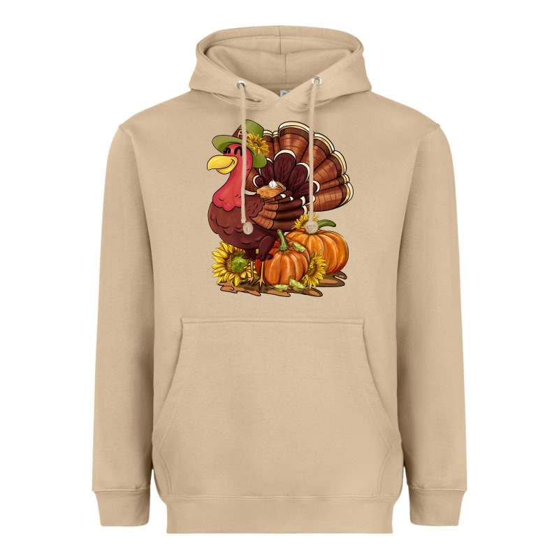 Thanksgiving Turkey With Pumpkin And Sunflower Heavyweight Hoodie by NancyCooperArtShop | Teevron