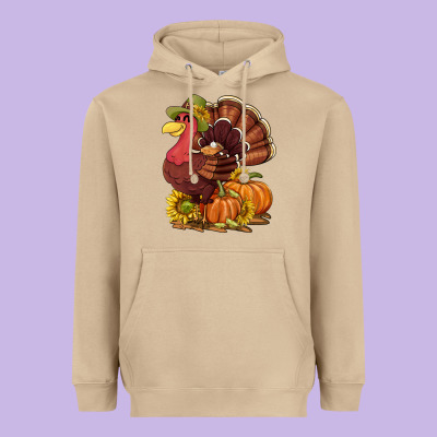 Thanksgiving Turkey With Pumpkin And Sunflower Heavyweight Hoodie Designed By Nancycooperartshop