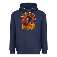 Navy Thanksgiving turkey with pumpkin and sunflower Heavyweight Hoodie - NancyCooperArtShop
