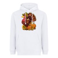 White Thanksgiving turkey with pumpkin and sunflower Heavyweight Hoodie - NancyCooperArtShop