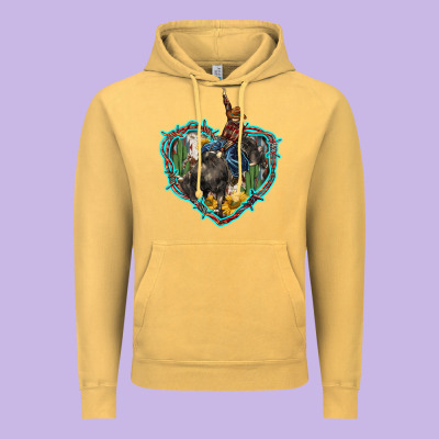 Western Heart Bullfighter  Cactus Sunflower Aztek Pattern Vintage Hoodie Designed By Barkaloodesign