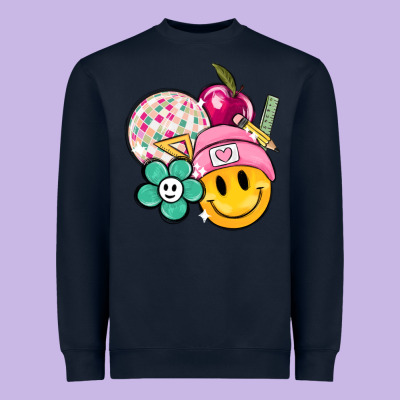 Smiley Face And School Elementary Heavyweight Sweatshirt Designed By Maliassmallbusiness