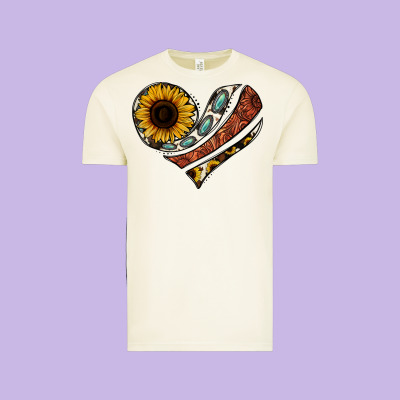 Western Sunflower Cowhide  Heart Vintage Tee Designed By Jasminsmagicworld
