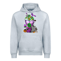 Heather Grey Halloween Cold Drink Frappe With Tombstone Urban Hoodie - FaDigitalArtStudio