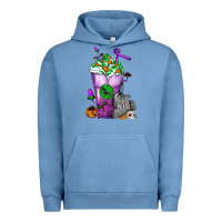 Pigment Pebble Blue Halloween Cold Drink Frappe With Tombstone Urban Hoodie - FaDigitalArtStudio