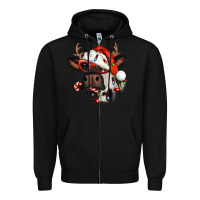 Black Christmas cow with antlers Zipper Hoodie - Jasminsmagicworld