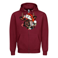 Burgundy Christmas cow with antlers Zipper Hoodie - Jasminsmagicworld