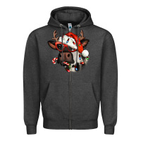 Charcoal Heather Christmas cow with antlers Zipper Hoodie - Jasminsmagicworld