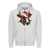 Dove Grey Christmas cow with antlers Zipper Hoodie - Jasminsmagicworld